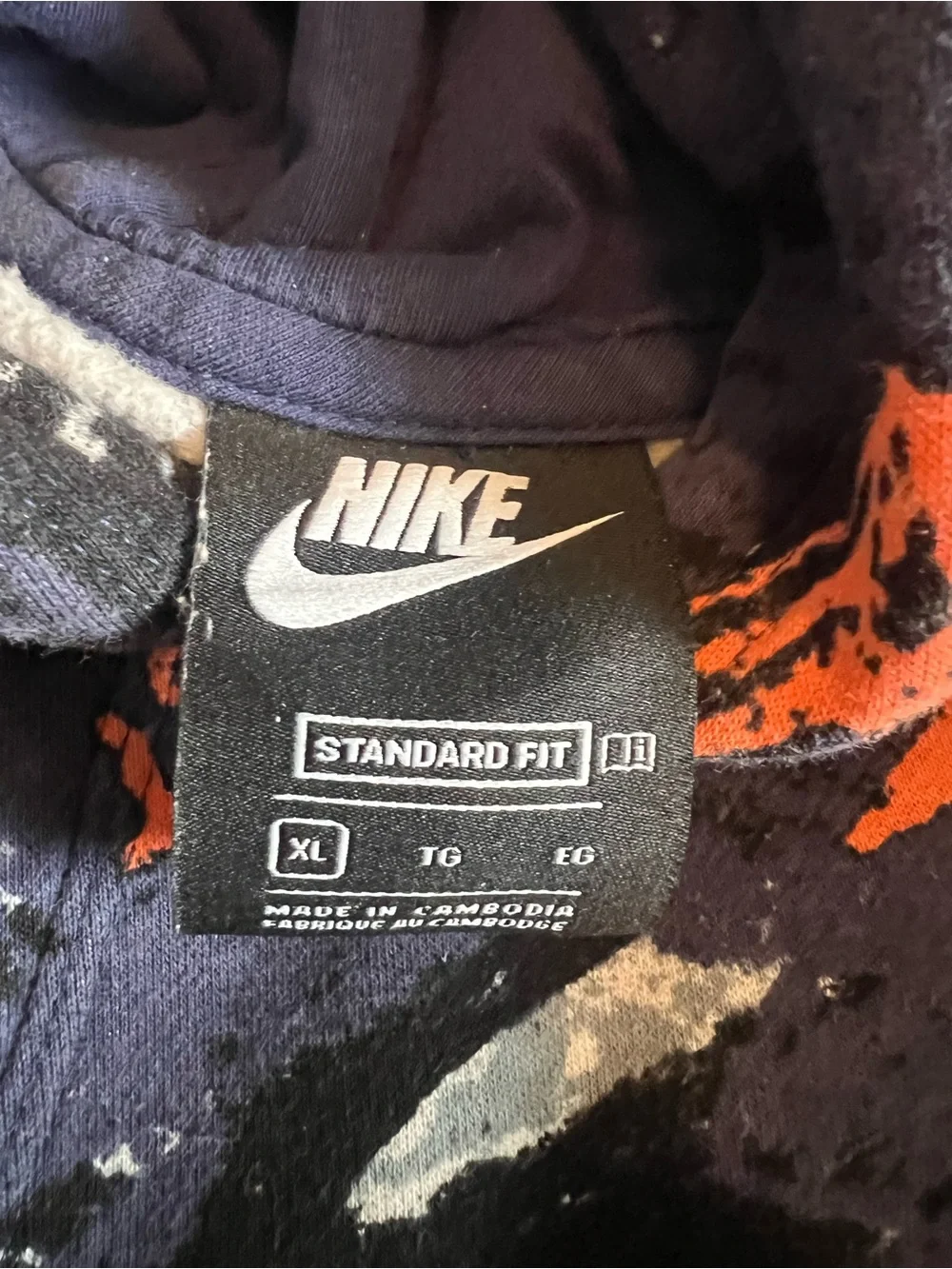 Nike Kids Navy Camo Hoodie with Bright Orange Logo